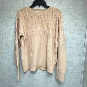 &Merci Women’s Textured Fringe Sweater Camel Long Sleeve M